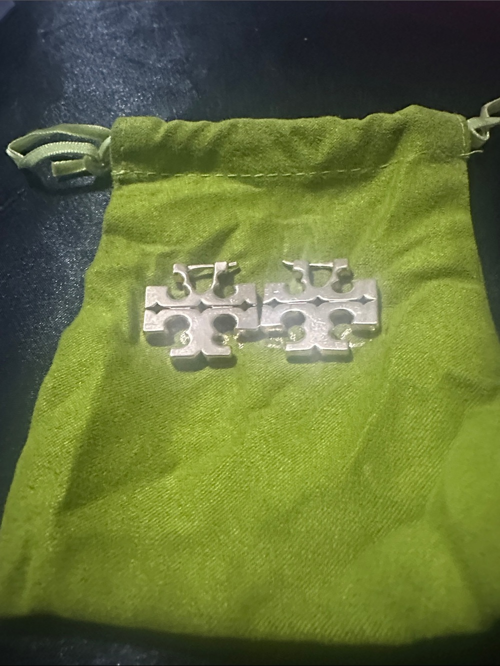 Tory Burch Silver Logo Stud Earrings